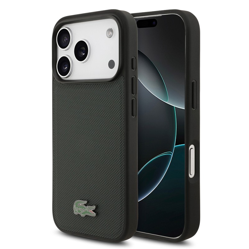 Apple iPhone 18 Pro Kılıf Lacoste Orjinal Lisanslı M-safe Şarj Özellikli PU Pike Desenli Metal Logolu Kapak - 1