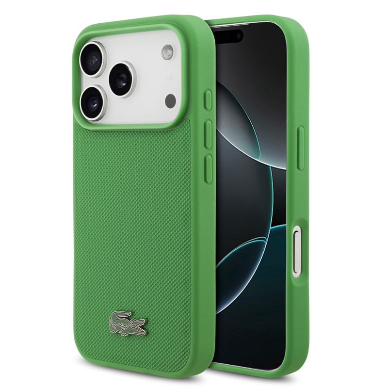 Apple iPhone 18 Pro Kılıf Lacoste Orjinal Lisanslı M-safe Şarj Özellikli PU Pike Desenli Metal Logolu Kapak - 2