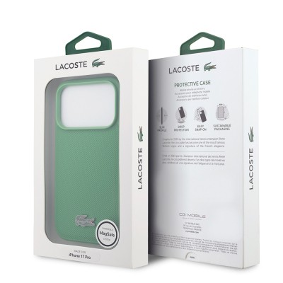 Apple iPhone 18 Pro Kılıf Lacoste Orjinal Lisanslı M-safe Şarj Özellikli PU Pike Desenli Metal Logolu Kapak - 20