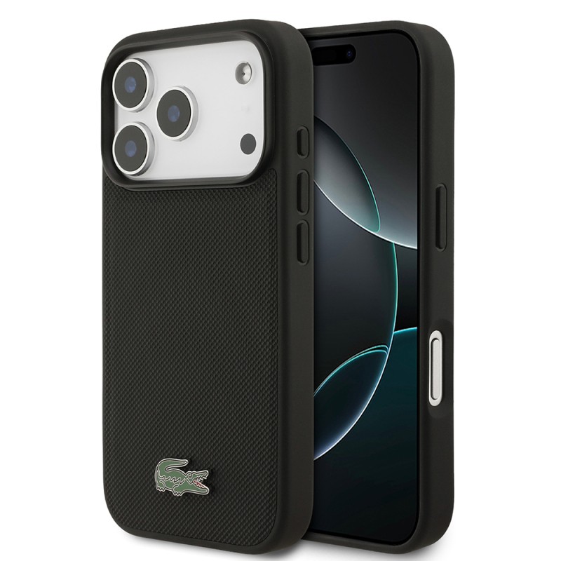 Apple iPhone 18 Pro Kılıf Lacoste Orjinal Lisanslı M-safe Şarj Özellikli PU Pike Desenli Metal Logolu Kapak - 3