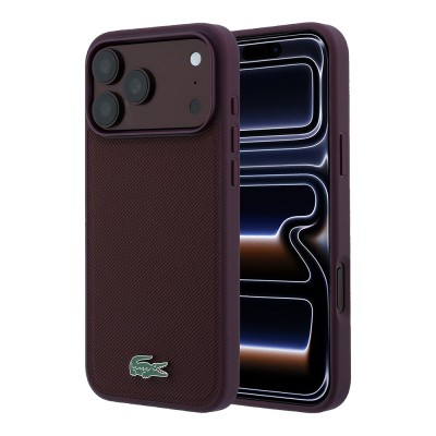 Apple iPhone 18 Pro Kılıf Lacoste Orjinal Lisanslı M-safe Şarj Özellikli PU Pike Desenli Metal Logolu Kapak - 4