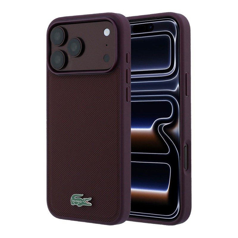 Apple iPhone 18 Pro Kılıf Lacoste Orjinal Lisanslı M-safe Şarj Özellikli PU Pike Desenli Metal Logolu Kapak - 4