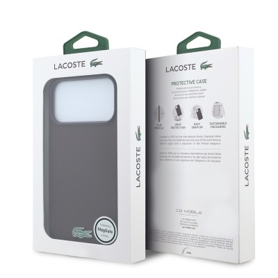 Apple iPhone 18 Pro Kılıf Lacoste Orjinal Lisanslı M-safe Şarj Özellikli PU Pike Desenli Metal Logolu Kapak - 34