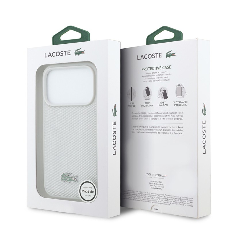 Apple iPhone 18 Pro Kılıf Lacoste Orjinal Lisanslı M-safe Şarj Özellikli PU Pike Desenli Metal Logolu Kapak - 41