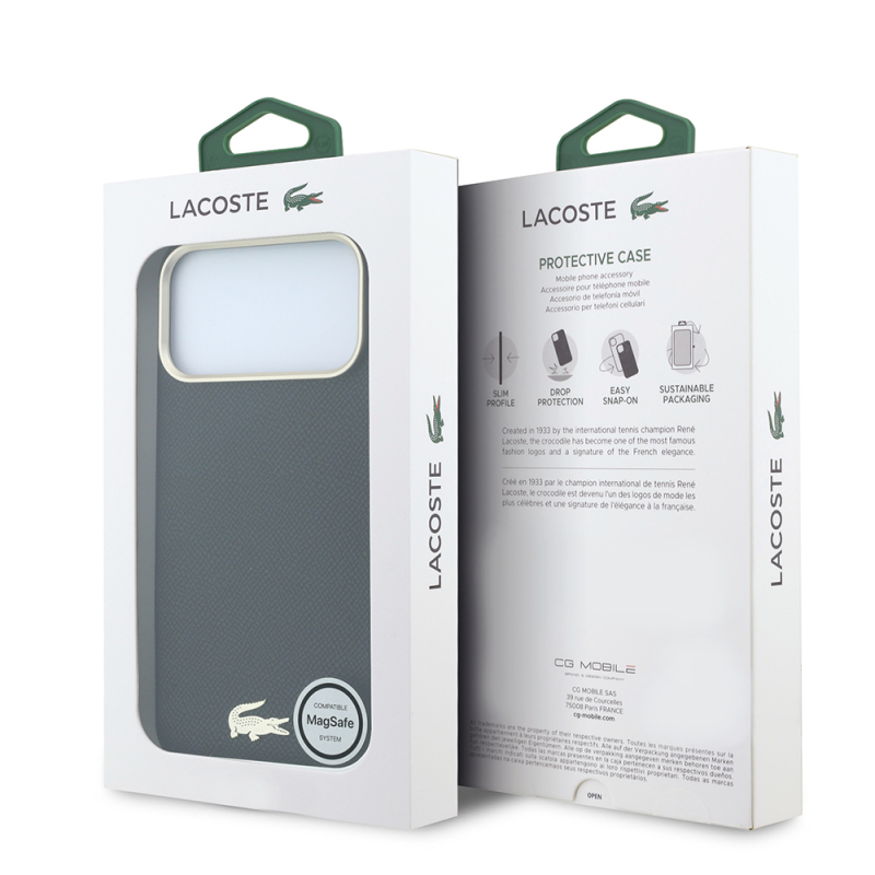 Apple iPhone 18 Pro Kılıf Lacoste Orjinal Lisanslı M-Safe Şarj Özellikli PVC Yarı Pike Desenli Arka Yüzey İkonik Timsah Dokuma Logolu Kapak - 32