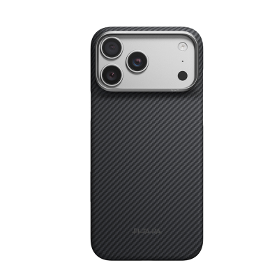 Apple iPhone 18 Pro Kılıf M-safe Şarj Özellikli 1500D Aramid Karbon Fiber Pitaka Ultra-Slim Classic Serisi Black-Grey Twill Kapak - Pitaka