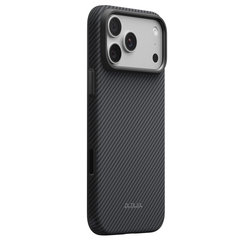 Apple iPhone 18 Pro Kılıf M-safe Şarj Özellikli Aramid Karbon Fiber Pitaka Military-Grade Classic Serisi New Logo Black-Grey Twill Kapak - 13