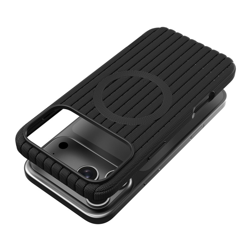 Apple iPhone 18 Pro Kılıf M-Safe Şarj Özellikli Çizgi Desenli Kumaş Dokulu Zore Paris Lorin Kapak - 7