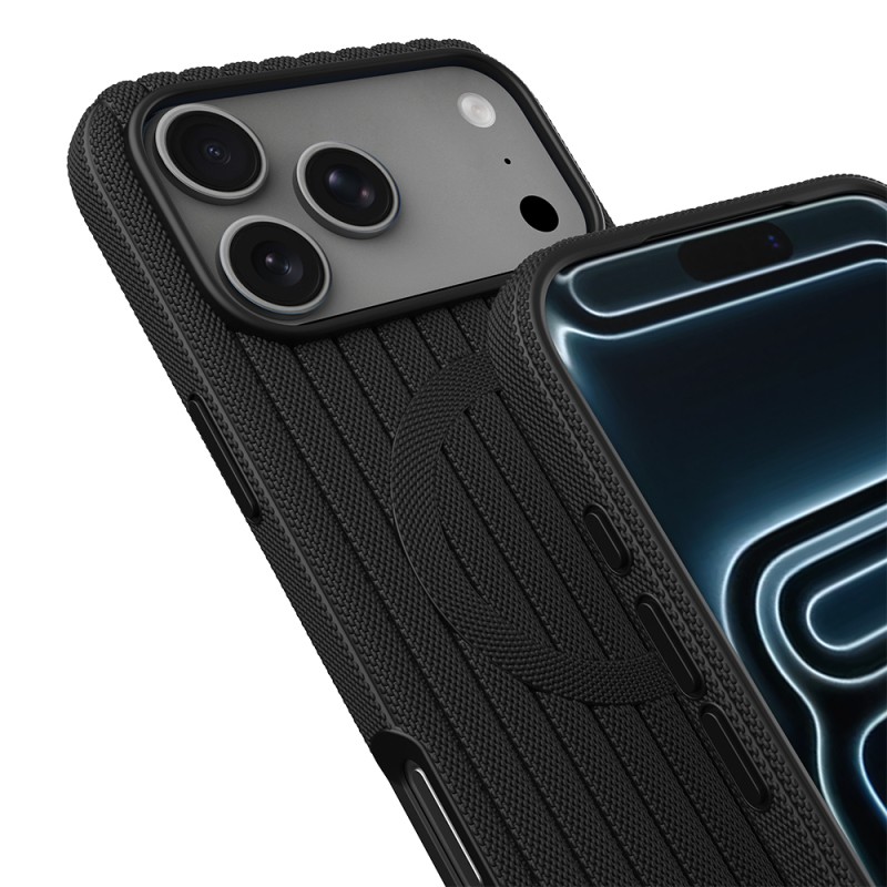 Apple iPhone 18 Pro Kılıf M-Safe Şarj Özellikli Çizgi Desenli Kumaş Dokulu Zore Paris Lorin Kapak - 15