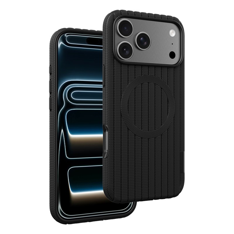 Apple iPhone 18 Pro Kılıf M-Safe Şarj Özellikli Çizgi Desenli Kumaş Dokulu Zore Paris Lorin Kapak - 25