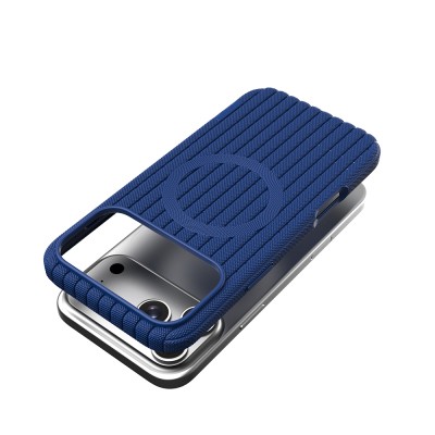Apple iPhone 18 Pro Kılıf M-Safe Şarj Özellikli Çizgi Desenli Kumaş Dokulu Zore Paris Lorin Kapak - 41