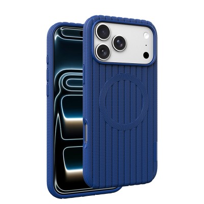 Apple iPhone 18 Pro Kılıf M-Safe Şarj Özellikli Çizgi Desenli Kumaş Dokulu Zore Paris Lorin Kapak - 48