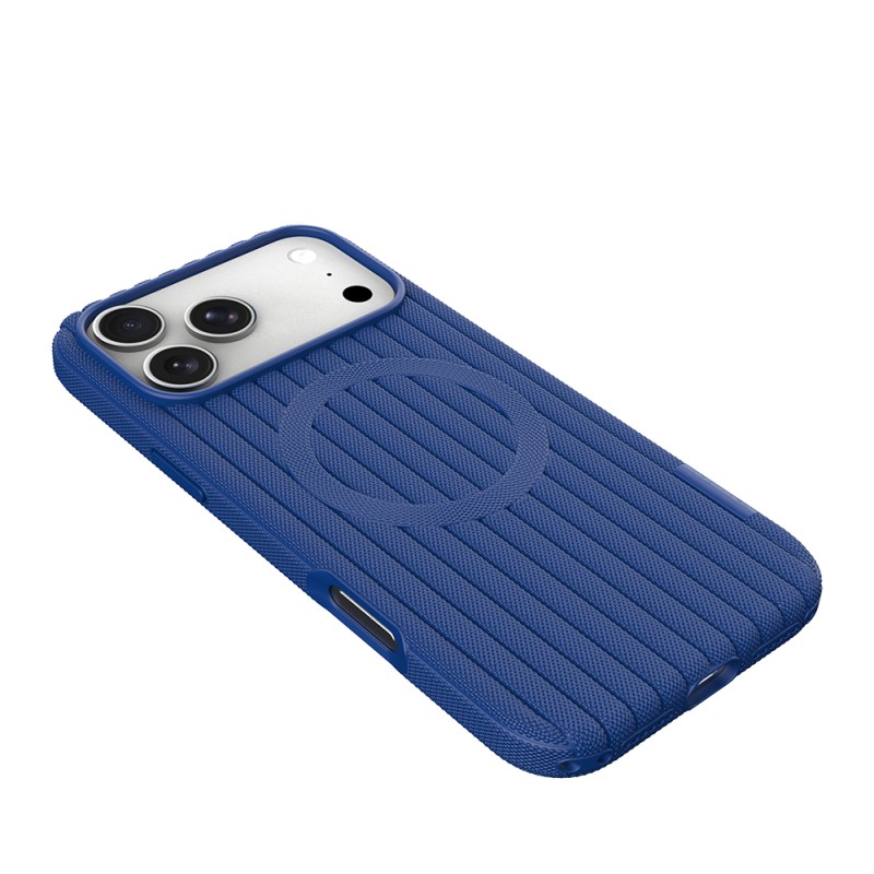 Apple iPhone 18 Pro Kılıf M-Safe Şarj Özellikli Çizgi Desenli Kumaş Dokulu Zore Paris Lorin Kapak - 49