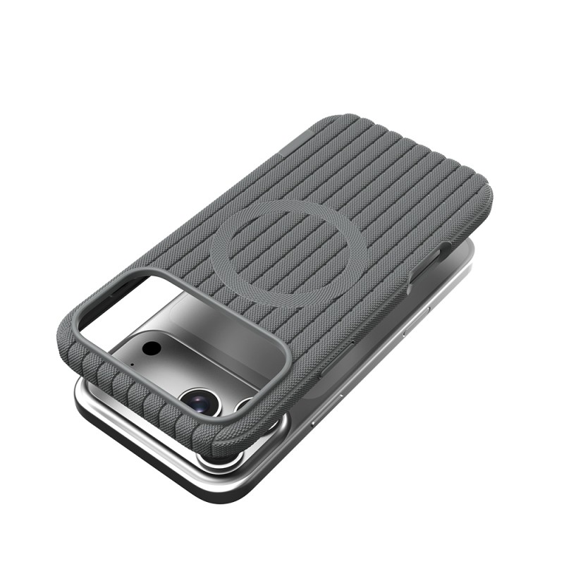 Apple iPhone 18 Pro Kılıf M-Safe Şarj Özellikli Çizgi Desenli Kumaş Dokulu Zore Paris Lorin Kapak - 55