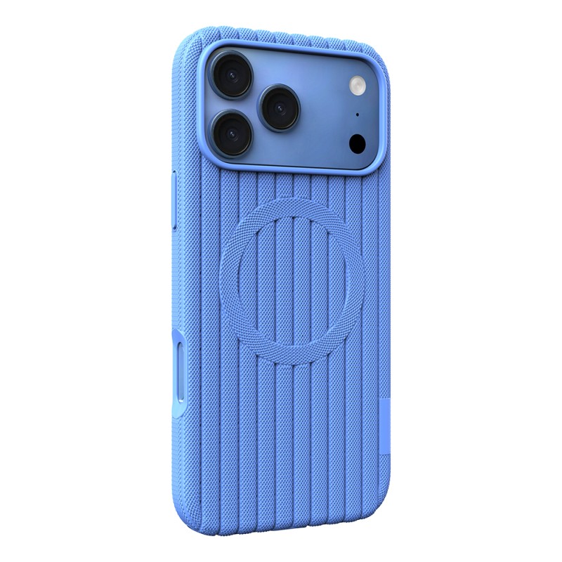 Apple iPhone 18 Pro Kılıf M-Safe Şarj Özellikli Çizgi Desenli Kumaş Dokulu Zore Paris Lorin Kapak - 10