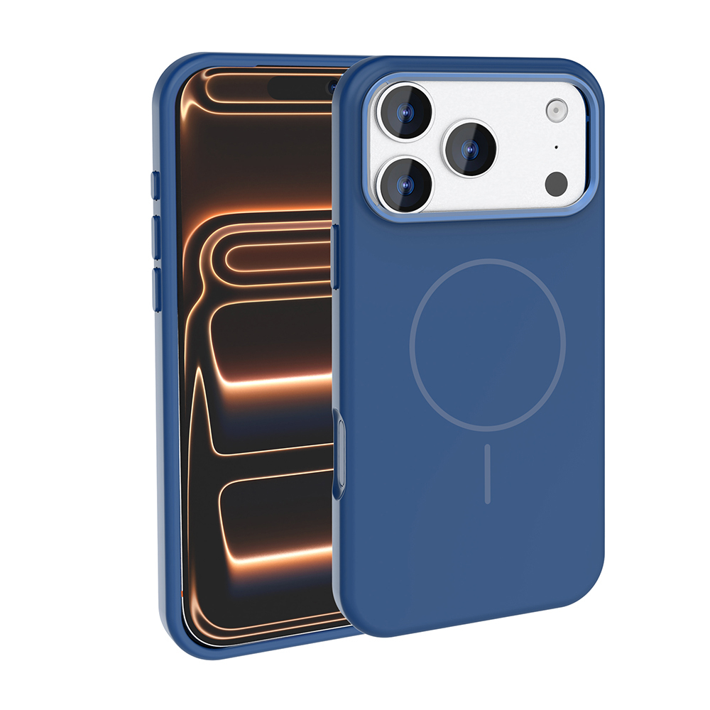 Apple iPhone 18 Pro Kılıf M-Safe Şarj Özellikli Metal Kamera Çerçeveli Zore Edi Silikon Kapak - Lacivert