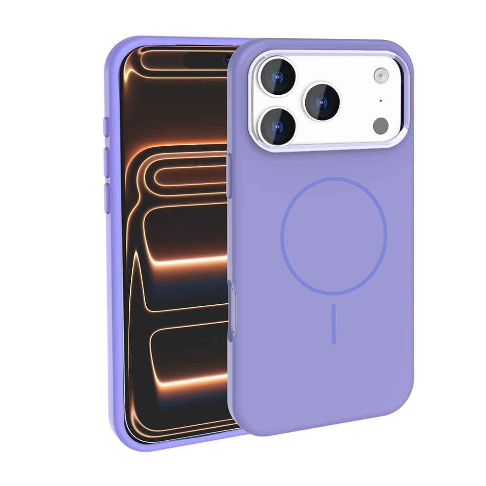 Apple iPhone 18 Pro Kılıf M-Safe Şarj Özellikli Metal Kamera Çerçeveli Zore Edi Silikon Kapak - Lila