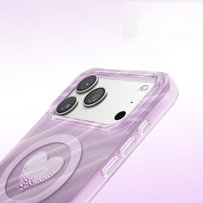 Apple iPhone 18 Pro Kılıf M-Safe Şarj Özellikli Orjinal Swarovski Taşlı Zore Paris Rovix Sert PC Kapak - 24