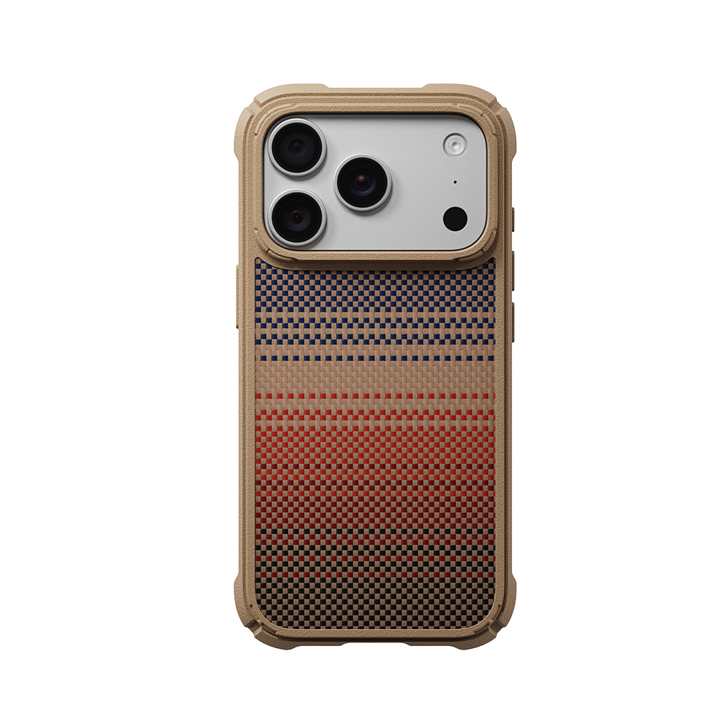 Apple iPhone 18 Pro Kılıf M-safe Şarj Özellikli Pitaka Tactile Woven Sunset-Moonrise Aramid Serisi Cairn Kapak - Kahverengi