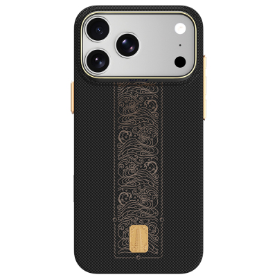 Apple iPhone 18 Pro Kılıf M-safe Şarj Özellikli Raptic Aramid Skin Rise Serisi 24 Ayar Altın Kaplamalı Karbon Kapak - Raptic