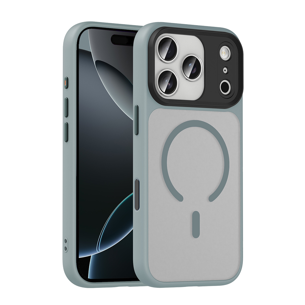 Apple iPhone 18 Pro Kılıf Mat Arka Yüzey Wireless Şarj Özellikli Zore Flet M-safe Kapak - Gri
