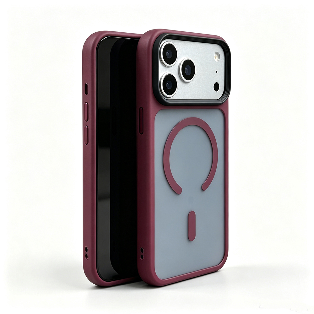 Apple iPhone 18 Pro Kılıf Mat Arka Yüzey Wireless Şarj Özellikli Zore Flet M-safe Kapak - Mürdüm