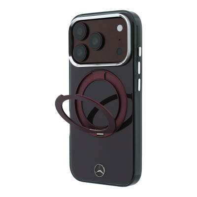 Apple iPhone 18 Pro Kılıf Mercedes Benz Orjinal Lisanslı M-safe Şarj Özellikli 360 Derece Dönebilen Standlı Metal Logolu Sert PC Kapak - Mercedes Benz