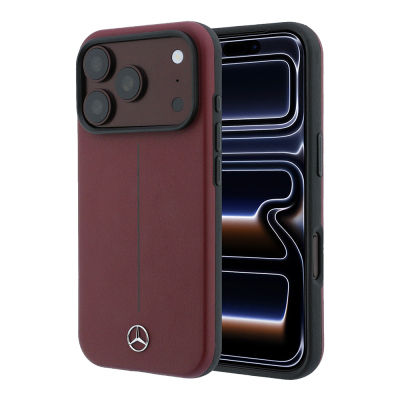 Apple iPhone 18 Pro Kılıf Mercedes Benz Orjinal Lisanslı M-safe Şarj Özellikli Metal Yıldız Logolu Çizgili Deri Kapak - Mercedes Benz