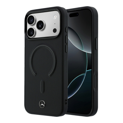 Apple iPhone 18 Pro Kılıf Mercedes Benz Orjinal Lisanslı M-safe Şarj Özellikli Metal Yıldız Logolu Kabartmalı Deri Kapak - Mercedes Benz