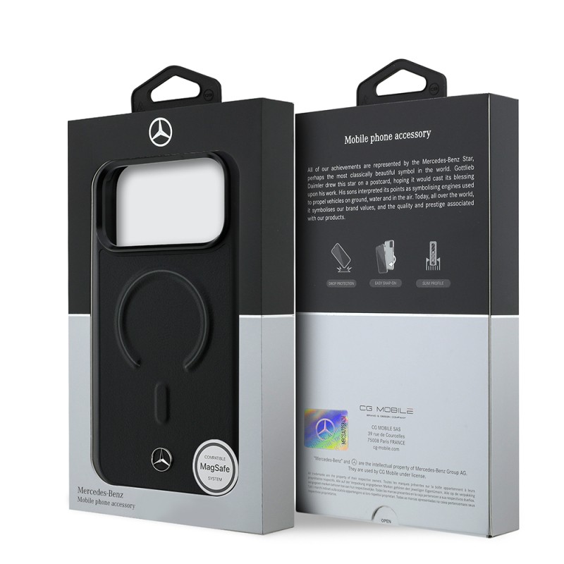 Apple iPhone 18 Pro Kılıf Mercedes Benz Orjinal Lisanslı M-safe Şarj Özellikli Metal Yıldız Logolu Kabartmalı Deri Kapak - 9