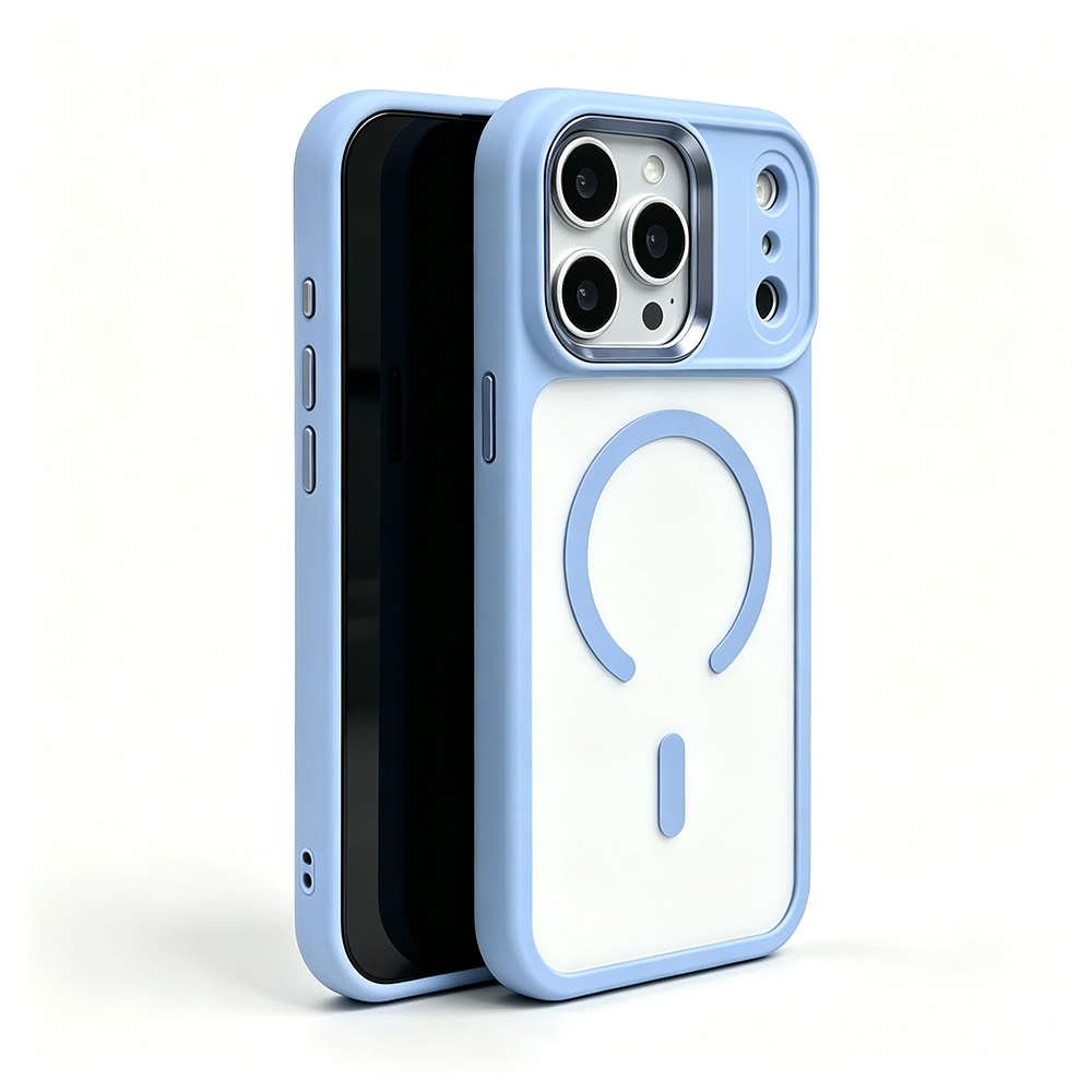 Apple iPhone 18 Pro Kılıf Wireless Şarj Özellikli Zore Krom M-safe Silikon Kapak - Açık Mavi