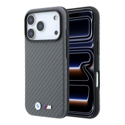 Apple iPhone 18 Pro Max Case BMW Original Licensed M-safe Charging Enabled Carbon Fiber Design and Metal Logo PU Leather Cover - 2