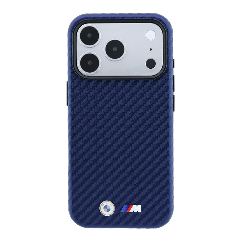 Apple iPhone 18 Pro Max Case BMW Original Licensed M-safe Charging Enabled Carbon Fiber Design and Metal Logo PU Leather Cover - 35