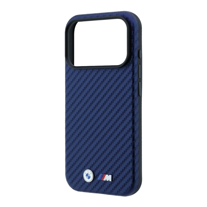 Apple iPhone 18 Pro Max Case BMW Original Licensed M-safe Charging Enabled Carbon Fiber Design and Metal Logo PU Leather Cover - 38