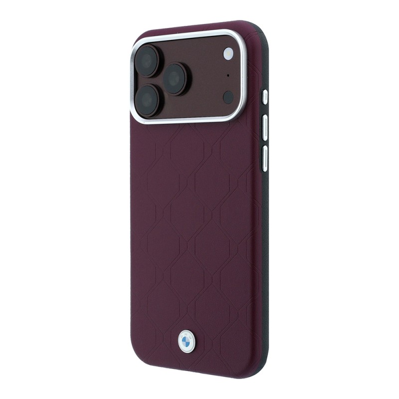 Apple iPhone 18 Pro Max Case BMW Original Licensed M-safe Charging Enabled Metal Logo Embossed Quilted Leather Cover - 2