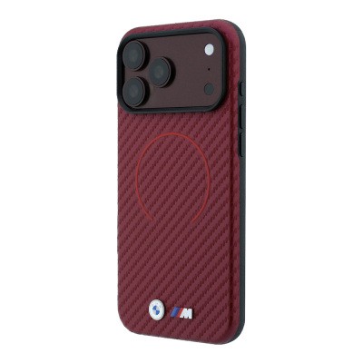 Apple iPhone 18 Pro Max Case BMW Original Licensed M-safe Charging Enabled PU Metal Logo Red Ring Design Cover - 2