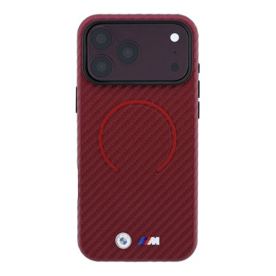Apple iPhone 18 Pro Max Case BMW Original Licensed M-safe Charging Enabled PU Metal Logo Red Ring Design Cover - 3