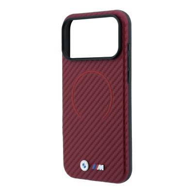 Apple iPhone 18 Pro Max Case BMW Original Licensed M-safe Charging Enabled PU Metal Logo Red Ring Design Cover - 6
