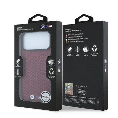Apple iPhone 18 Pro Max Case BMW Original Licensed M-safe Charging Enabled PU Metal Logo Red Ring Design Cover - 8