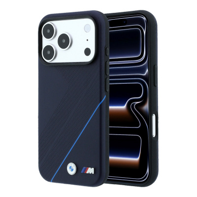 Apple iPhone 18 Pro Max Case – Genuine Licensed BMW M-Safe (MagSafe Compatible) – Blue-Striped Cover with M Logo and Tire-Track Pattern - BMW