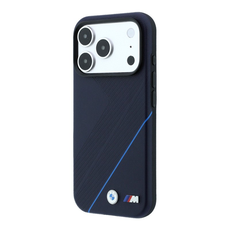Apple iPhone 18 Pro Max Case – Genuine Licensed BMW M-Safe (MagSafe Compatible) – Blue-Striped Cover with M Logo and Tire-Track Pattern - 2