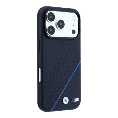 Apple iPhone 18 Pro Max Case – Genuine Licensed BMW M-Safe (MagSafe Compatible) – Blue-Striped Cover with M Logo and Tire-Track Pattern - 4