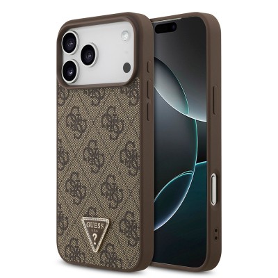 Apple iPhone 18 Pro Max Case – Guess Officially Licensed – MagSafe Compatible PU Leather – Rhinestone-Embellished Triangle Logo – 4G Pattern – Strass Cover - 1