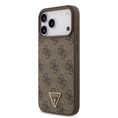 Apple iPhone 18 Pro Max Case – Guess Officially Licensed – MagSafe Compatible PU Leather – Rhinestone-Embellished Triangle Logo – 4G Pattern – Strass Cover - 2