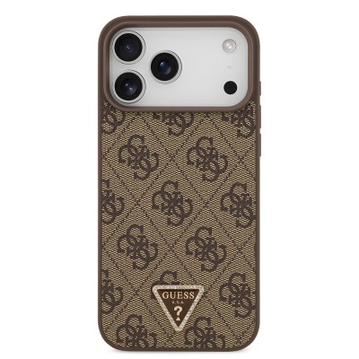 Apple iPhone 18 Pro Max Case – Guess Officially Licensed – MagSafe Compatible PU Leather – Rhinestone-Embellished Triangle Logo – 4G Pattern – Strass Cover - 3