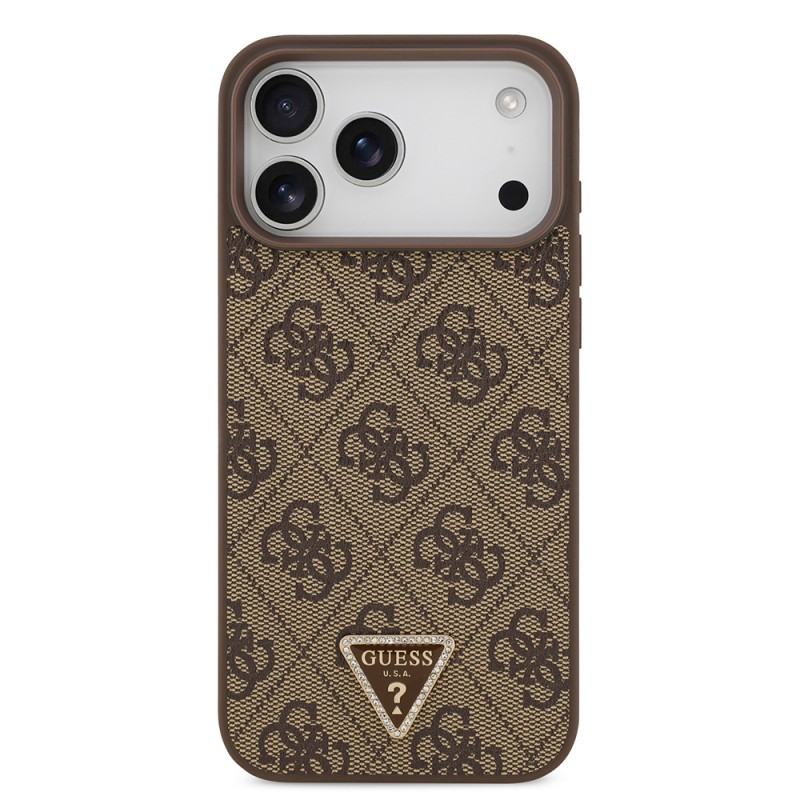 Apple iPhone 18 Pro Max Case – Guess Officially Licensed – MagSafe Compatible PU Leather – Rhinestone-Embellished Triangle Logo – 4G Pattern – Strass Cover - 3