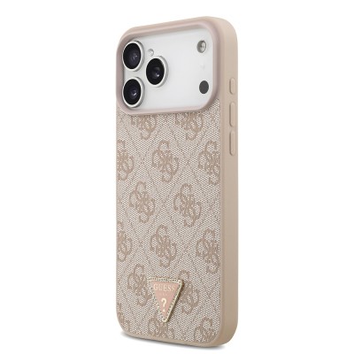 Apple iPhone 18 Pro Max Case – Guess Officially Licensed – MagSafe Compatible PU Leather – Rhinestone-Embellished Triangle Logo – 4G Pattern – Strass Cover - 10