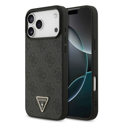 Apple iPhone 18 Pro Max Case – Guess Officially Licensed PU Leather – Rhinestone-Embellished Triangle Logo & 4G Pattern Cover - 1