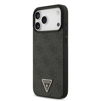 Apple iPhone 18 Pro Max Case – Guess Officially Licensed PU Leather – Rhinestone-Embellished Triangle Logo & 4G Pattern Cover - 2