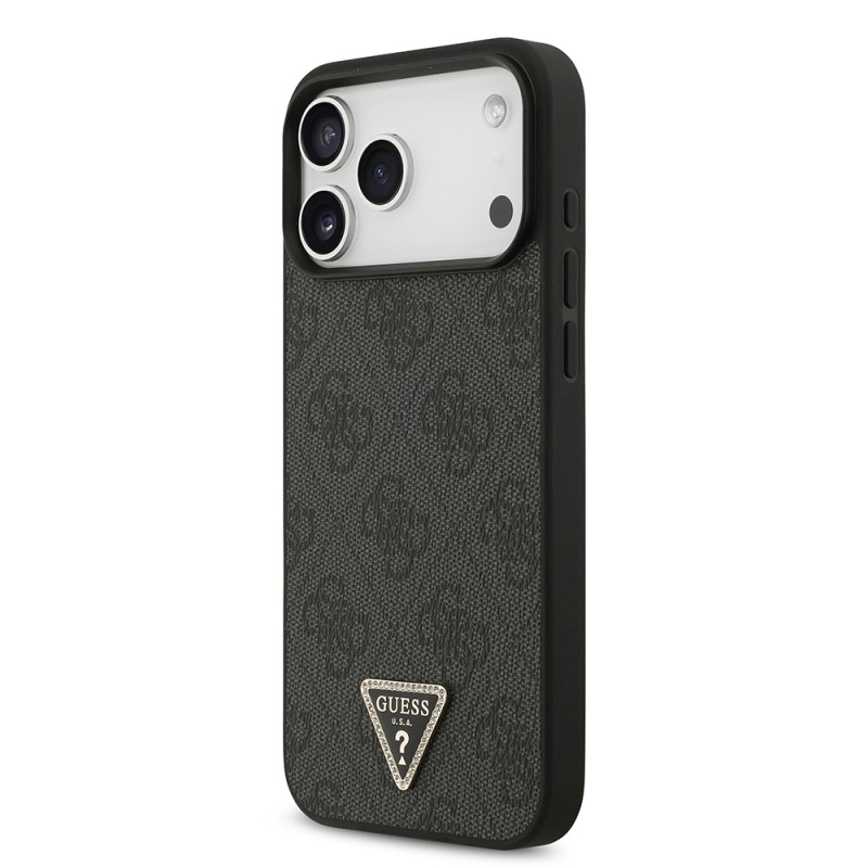 Apple iPhone 18 Pro Max Case – Guess Officially Licensed PU Leather – Rhinestone-Embellished Triangle Logo & 4G Pattern Cover - 2